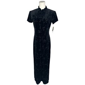 NEW Vintage Dressbarn Beaded Floral Velvet Qipao Cheongsam Maxi Dress Deadstock
